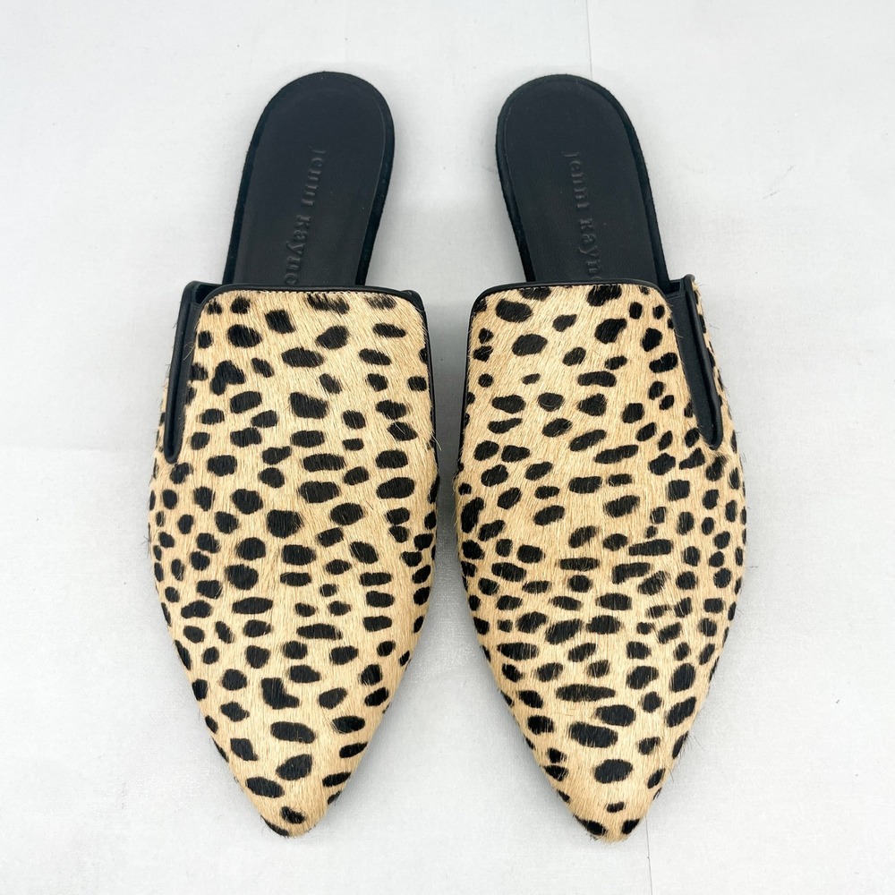 Jenni Kayne Leopard Pony Hair Mule Womens 40 10 Pointed Toe Slides Shoes Flats